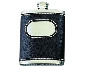 04. Leather Brown Pewter Hip Flask